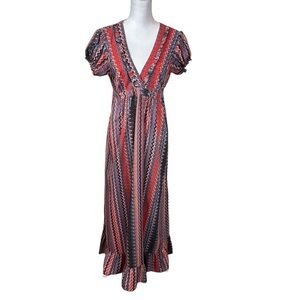 EARTHBOUND Red and Blue Patterned Maxi Dress